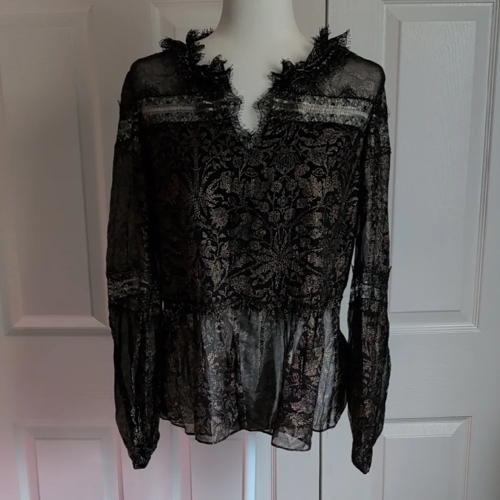 Elie Tahari Black And Gold Silk Blouse - Picture 1 of 12